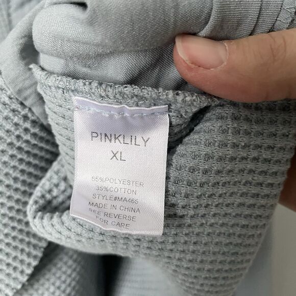 Pink Lily Women's Blue Cropped Waffle Button Up Top Relaxed Fit Women's Size XL - Picture 8 of 8